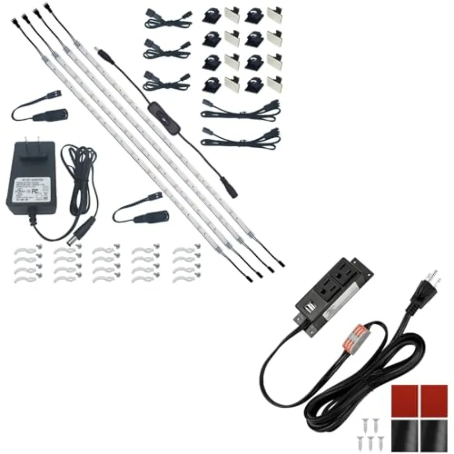 

Under Cabinet LED Lighting Kit, 4 PCS 20 Inches Flexible LED Strips, 16W, 1200 Lumen, Warm White 2700K + Power Outlet Strip wit