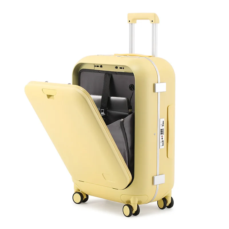 

Front open lid PC suitcase 20 inch boarding case 18 inch children trolley case aluminum password bag