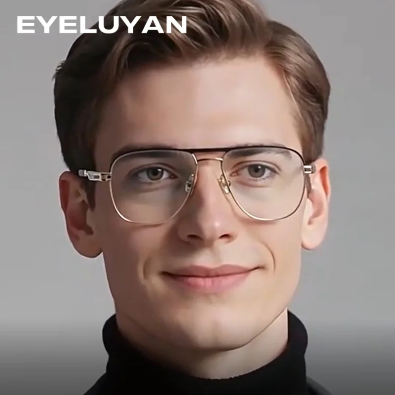 

EYELUYAN Pilot Style Men's Glasses Frame Fashion Spring Hinge Design Optical Prescription Eyeglass Frame 91346