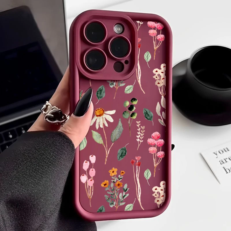 Colored Plants Soft TPU Case For iPhone 15 16 Pro Max 14 Plus 13 12 11 Pro Max XR X XS 7 8 SE Shockproof Silicone Phone Cover