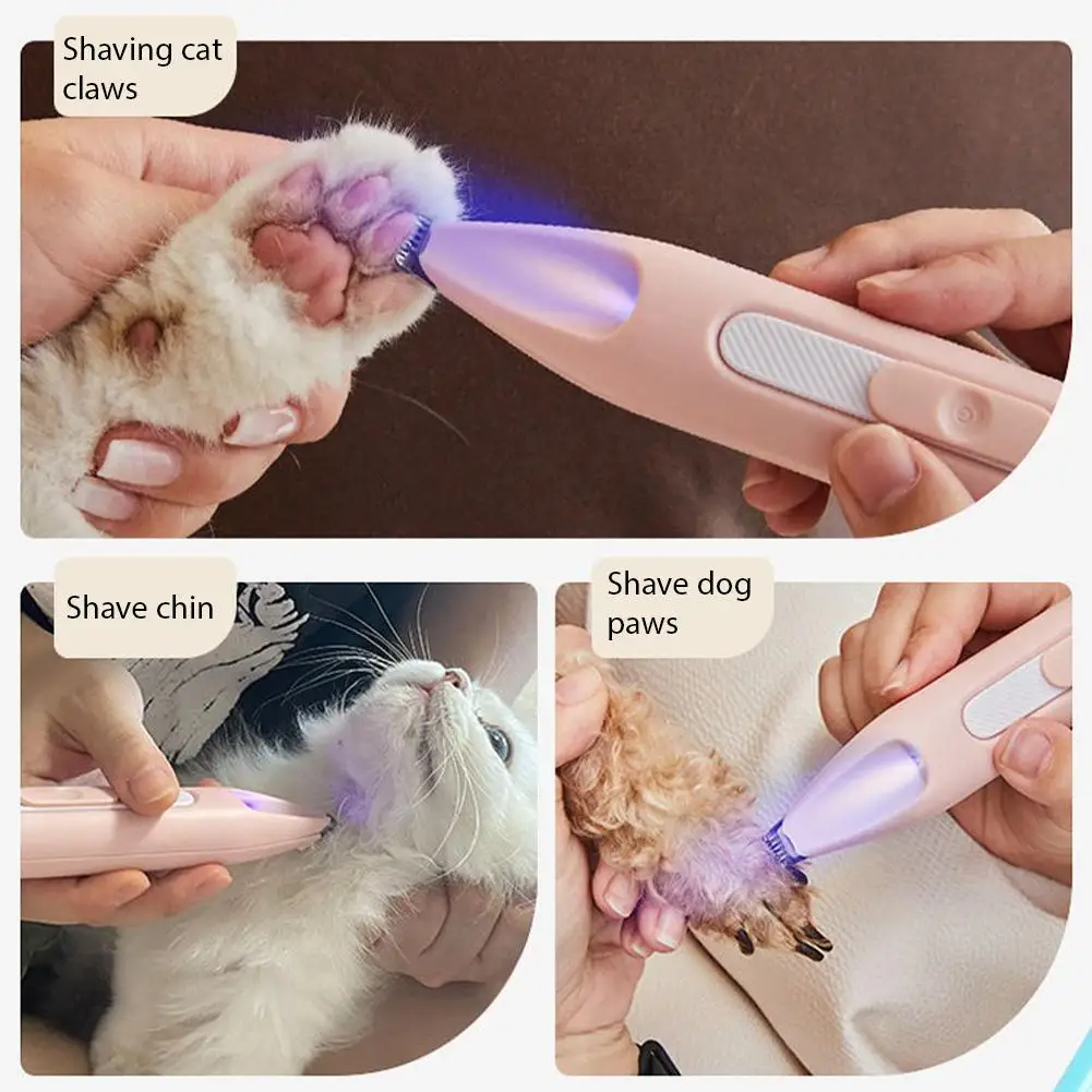 Cortapelos eléctricos para mascotas, afeitadora de pies para perros y gatos, recortador de pelo 360 °   Limpieza de pelos de patas de mascotas con carga USB, productos de aseo para mascotas