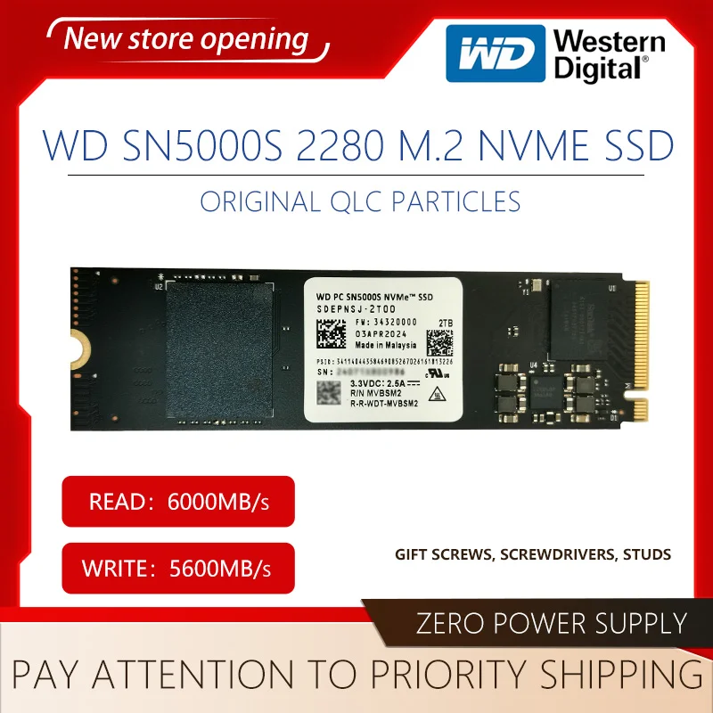 محرك الأقراص الصلبة Western Digital WD SN5000s M.2 NVMe 2280 SSD 2 تيرابايت PCIe4.0 Gen4 لأجهزة Ultrabook، PC