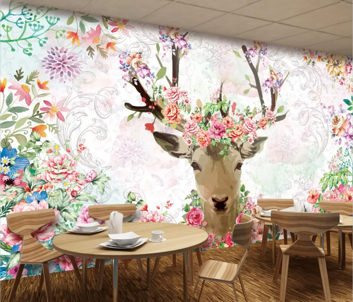 

beibehang Custom 3d wallpaper mural American pastoral country elk watercolor flower background wall papel de parede