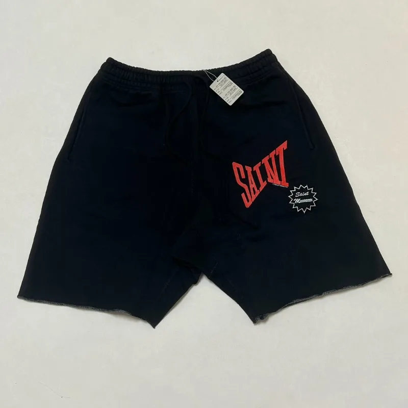 Oversized Saint Michael Washed Gray Shorts Men Women 1:1 Best Quality Embroidered SAINT Logo Basic Drawstring Shorts