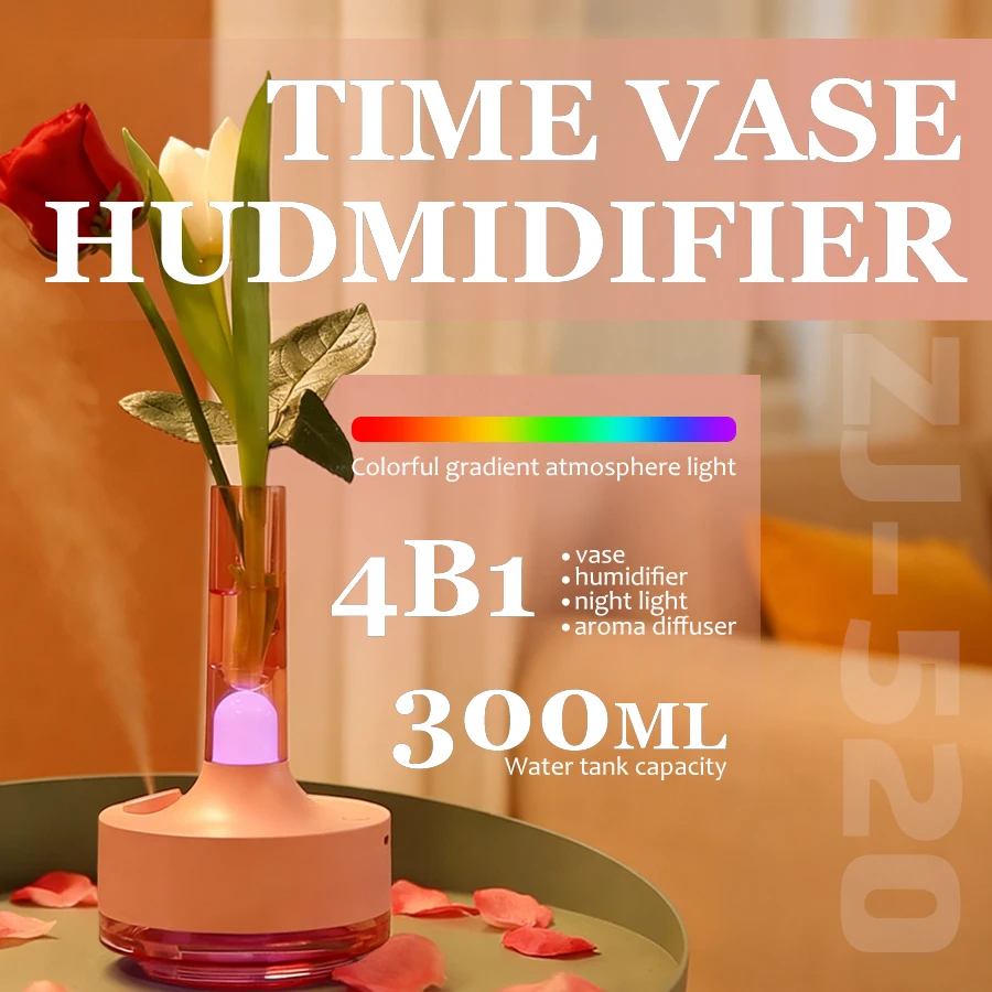 

2026 Vase Aroma Diffuser, Rechargeable Cool Mist Humidifier, 7 Color Night Light, 300ml, Quiet Essential Oil Diffuser for Home