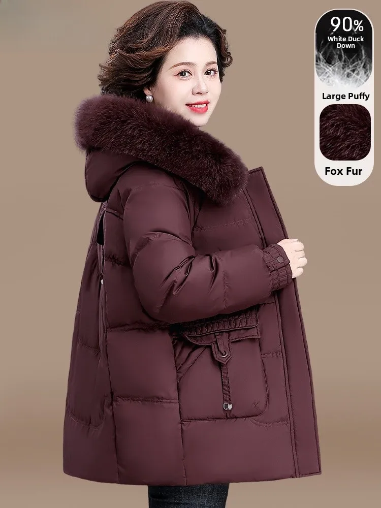 

Faionable Winter Jaet Mid-Length Du down Coat Warm Cotton Coat Fur Collar Mid-Aged And ly Women's Outerwear