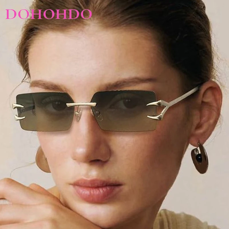 

Luxury Brand Designer Small Square Rimless Sunglasses Women Fashion Trendy Men Sun Glasses Travel Driving Shades Female UV400