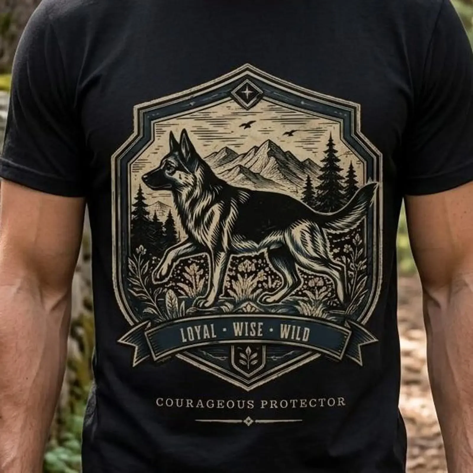 German Shepherd T Shirt Loyal Wise Wild Courageous Protector Vintage Mountain Nature  vintage Washed designer clothes