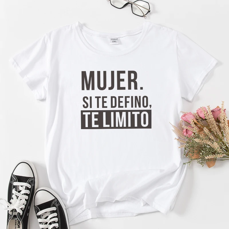 camiseta Mujer si te defino,te limito spanish letter print women t-shirts tops Casual summer lady tshirt tee black white