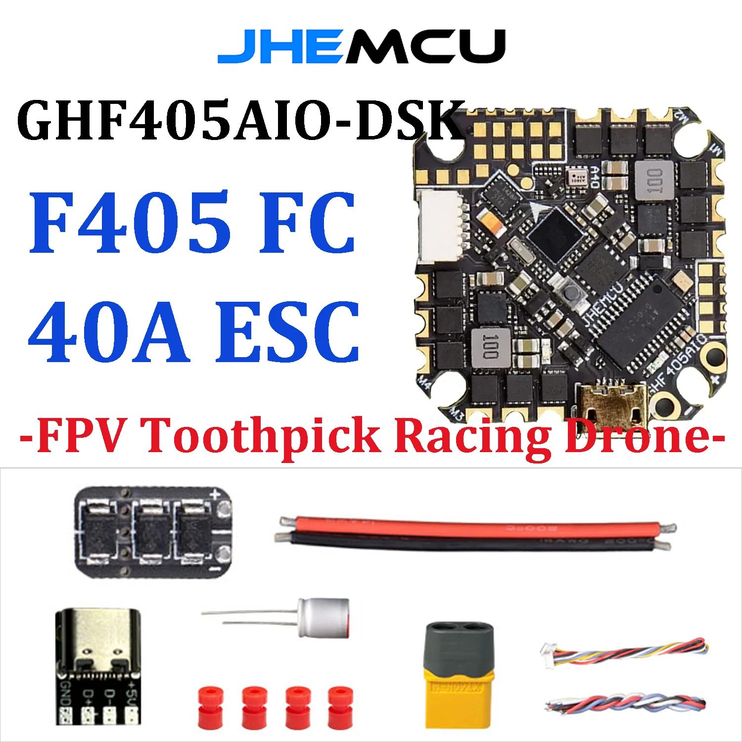 JHEMCU GHF405AIO-DSK 40A AIO Flight Controller F405 F4 40A 4in1 ESC 2-6S Lipo For RC FPV Freestyle Toothpick Racing Drone Parts