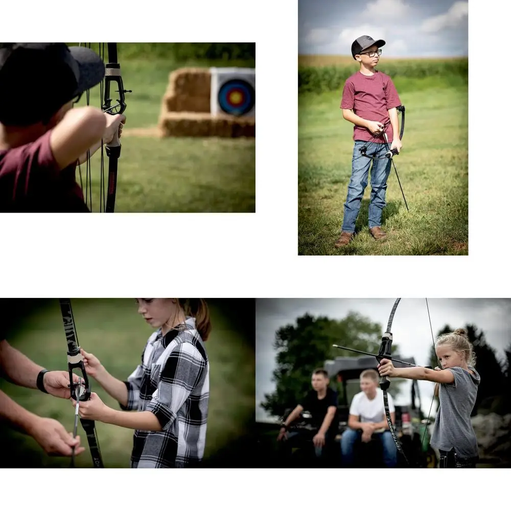 

Молодежный изогнутый лук Центршот, Молодежный лук в возрасте от 5 до 8 лет, Два стрела, Сагайдак, Мссовый дуб Bottomland