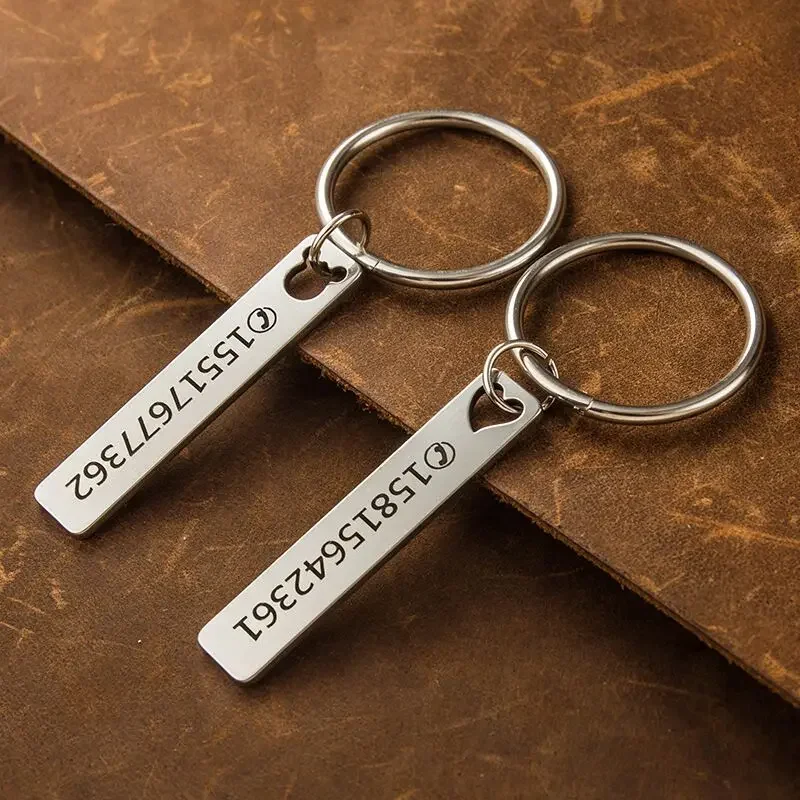 

Drive Safe Engrave Tel Number Simple Keychain Personalized Text Name Key Chain Stainless Steel Gift for Him Couple Keyring