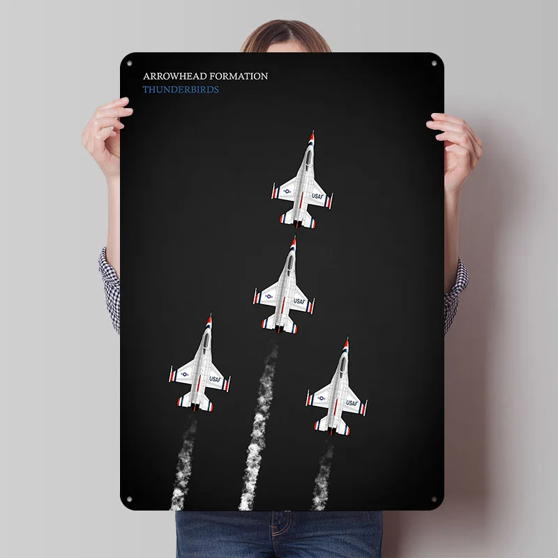 Thunderbirds Formation Poster Customized Vintage Metal Signs Wall Art Retro Tin Plaque for Mancave Decoration Gaming House Home