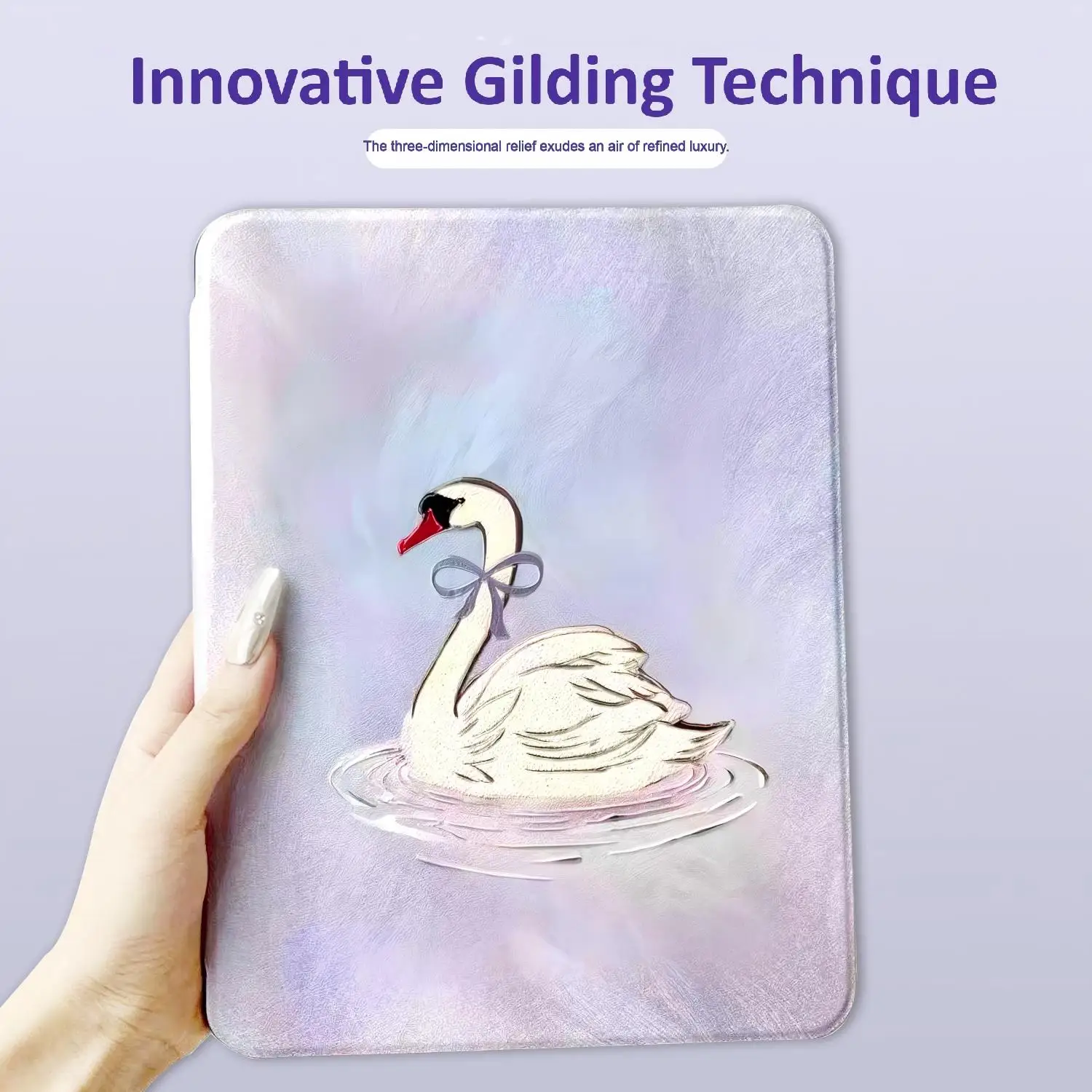 Gold-plated Pink Swan 360° Rotating Tablet Protective Case  For iPad Pro 11 13 M4 iPad Air 11 13 M3 iPad11A16 2025 mini7 iPad9 i