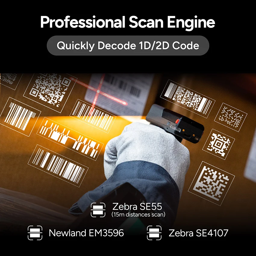 Zebra SE55 Motore di scansione a lungo raggio 15m Scanner da dito Mini scanner di codici a barre ad anello wireless Lettore di codici a barre portatile MS300R