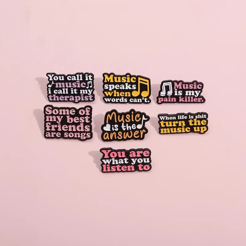 Enamel Inspirational Letter Music Is The Answer Metal Badge Brooch Pins Cute Backpack Pin Jewelry Gifts