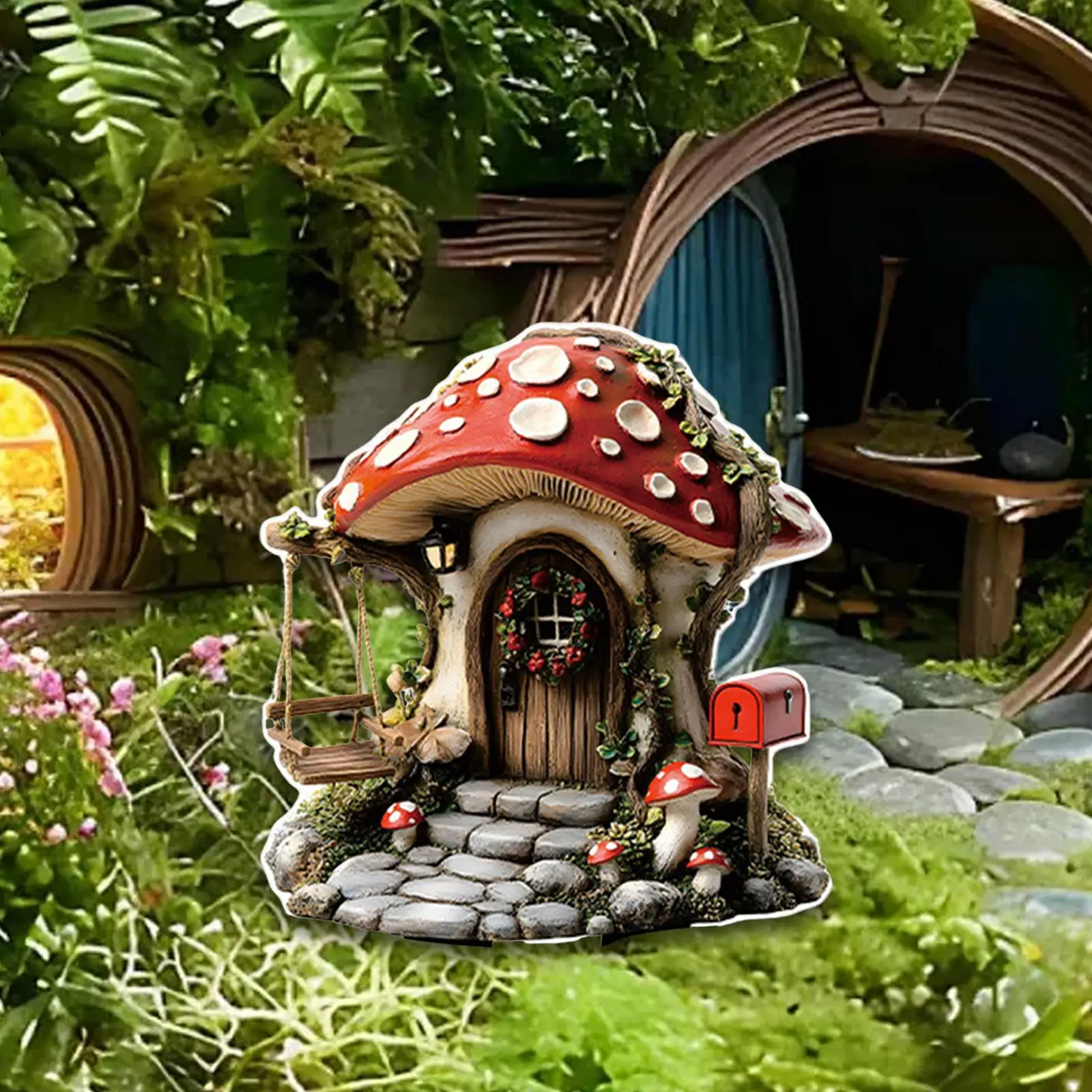 2D Flat Mushroom House Acrylic Garden Stake Lawn Ornament Yard Sign for External Garden Decoration Props