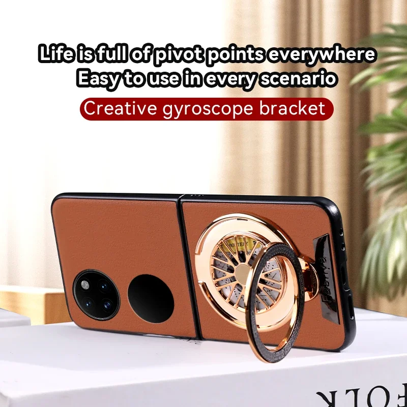 

Leather Texture Soft Phone Case for Huawei P50 Pocket Shockproof Matte with Rotating Holder Back Cover for Huawei Pocket S