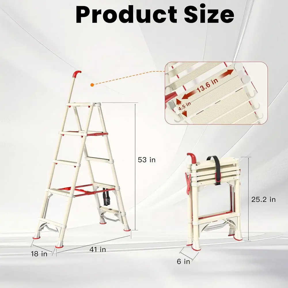 5段はしご、安全ロック付き4.4フィート折りたたみステップスツール、幅広滑り止めペダルと格納式ハンドグリップ、家庭用ヘビーデューティー380ポンド