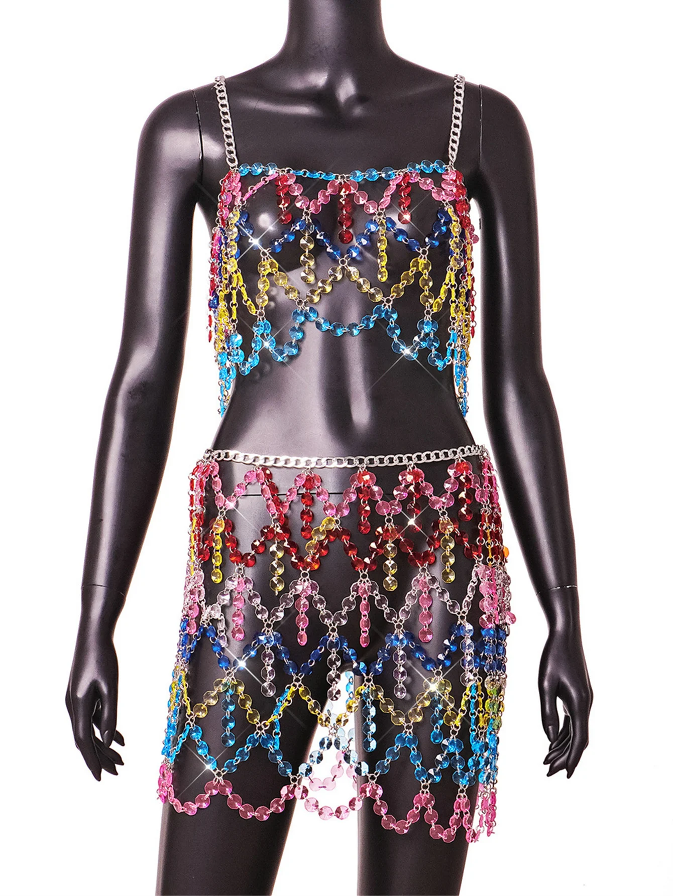 섹시한 금속 라인 석 여름 드레스를 통해 볼 여성 2025 backless 나이트 클럽 파티 드레스 bodycon 비치 미니 드레스 세트 vestidos