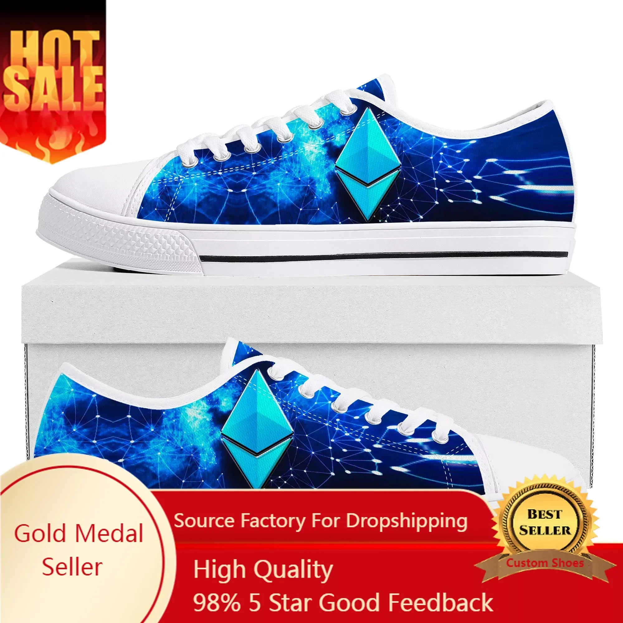 

Ethereum Cryptocurrency ETH Coin Low Top High Quality Sneakers Mens Womens Teenager Canvas Sneaker Couple Shoes Custom Shoe