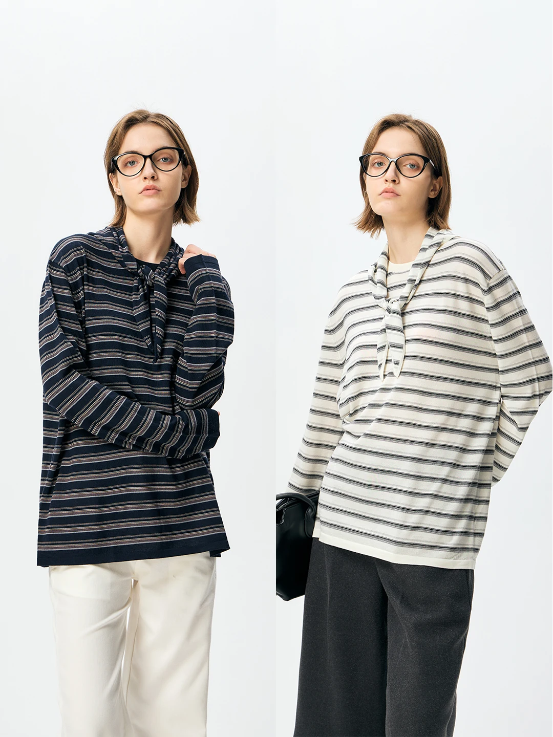 

Herm ZHMHZ Yangzi Yarn Retro Stylish Stripes Slim Lightweight Ultrafine Wool round Neck T-Shirt Women's Knitted Sweater