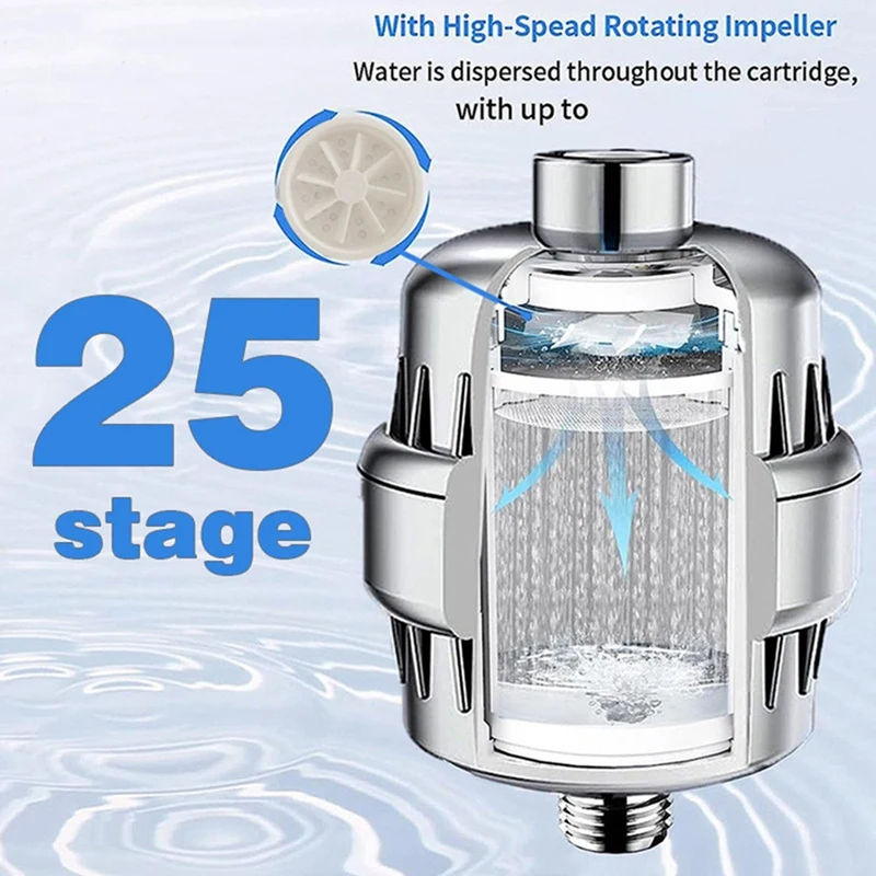 ABRU-2X 25Stage Diversion Output Shower Water Filter Remove Chlorine Fluoride Heavy Metals Filtered Soften Water