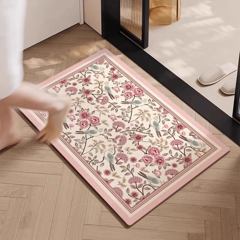 

Floor Mat for Bathroom Floral Pattern Diatom Mud Water-absorbent Quick-drying Carpet Toilet Non-slip Door Mats Shower Room Rug