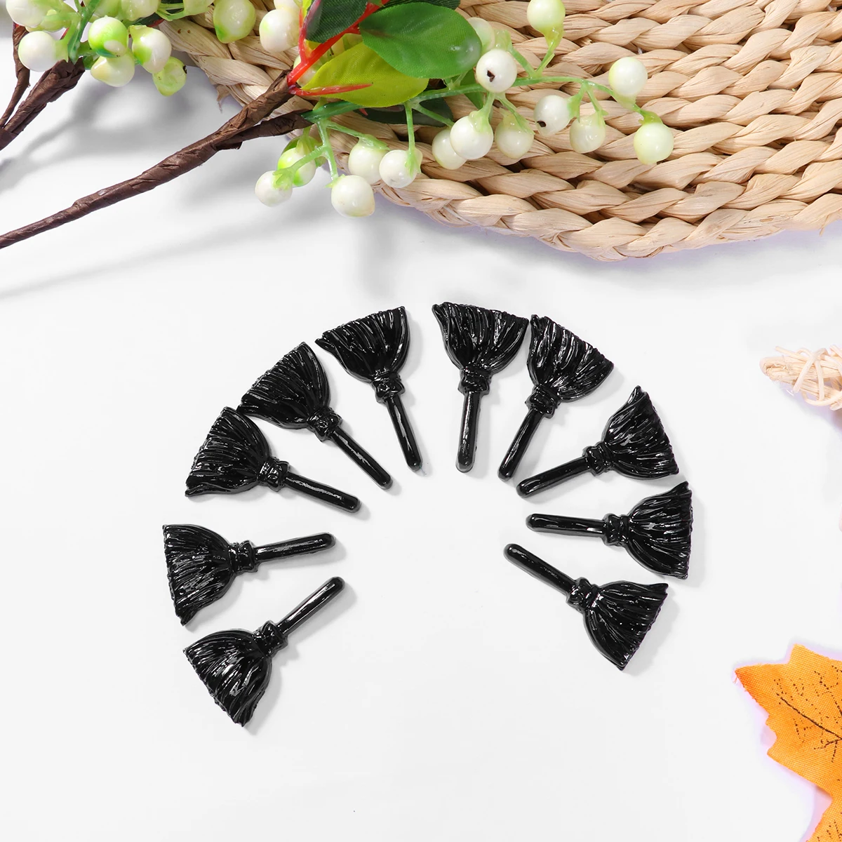 

10pcs Halloween Resin Craft Making Accessory Broom Decor Halloween Decor Craft Making Broom DIY Supplies Jewelry Parts
