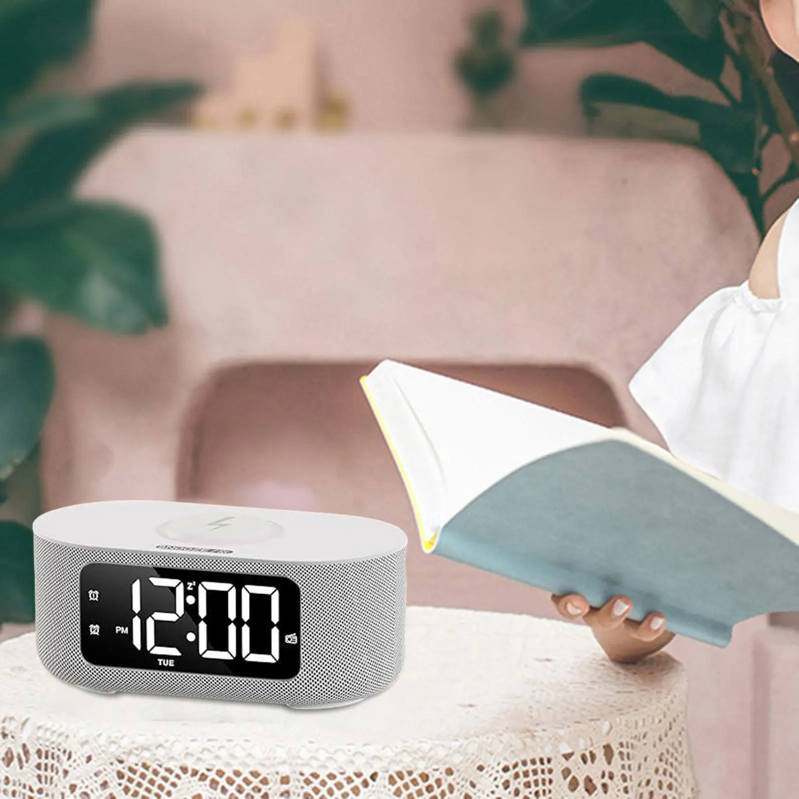 Digital Alarm Clock Wire Charging Modern Adjustable Brightness LED Desk Clock Radio for Bedroom Dining Room Kitchen Home Office