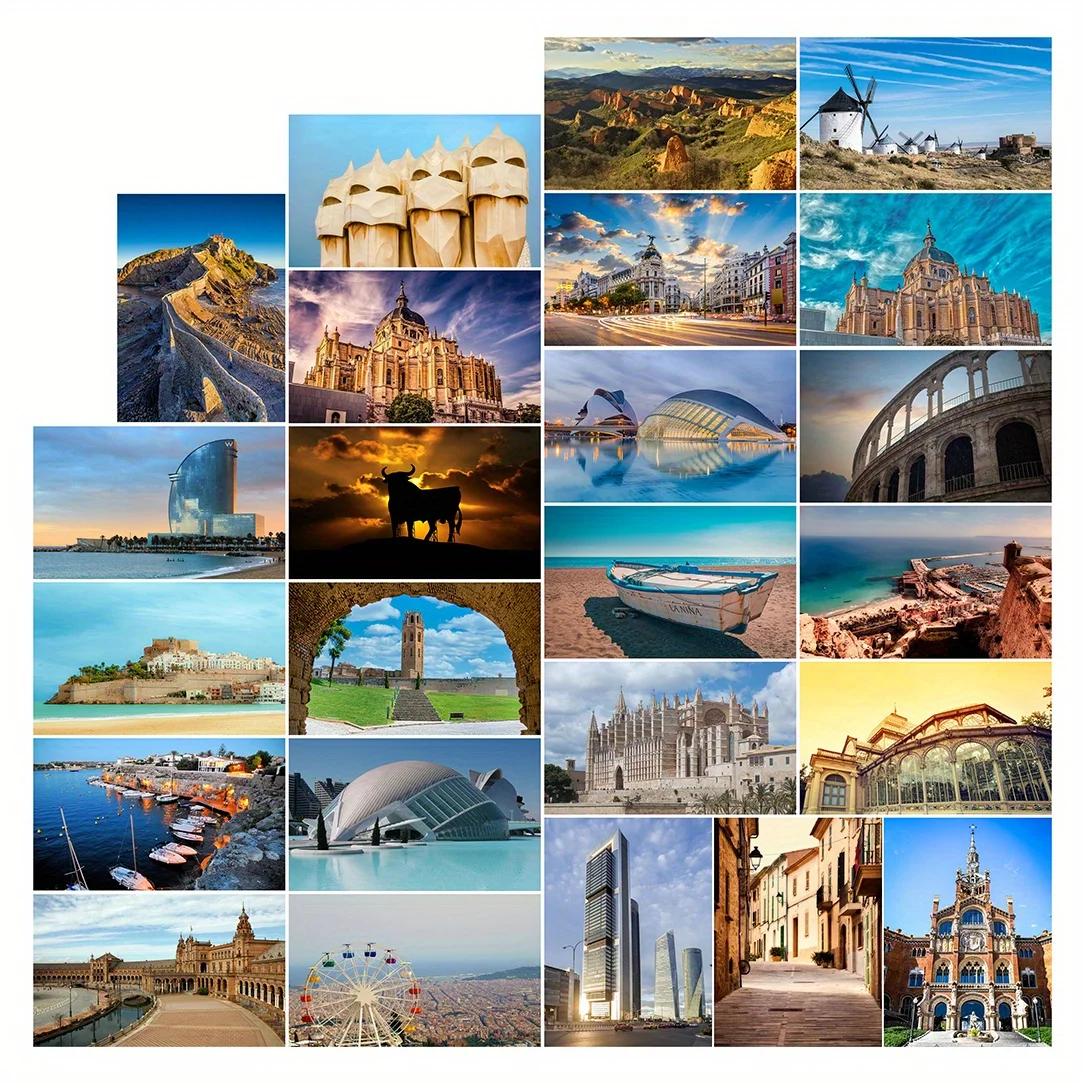 24pcs Spanish Vintage Postcard Set Showcasing The Scenery of Barcelona, Madrid, and Andalusia, The Perfect Cultural Gift