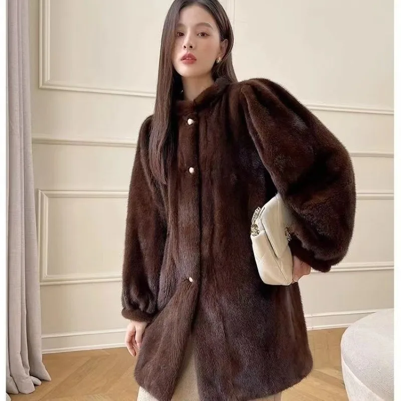 Sweet Luxury Autumn Winter Fur Coat Mink Coat Warm Thick Faux Fur Jacket Stand Collar Single-breasted Women Winter Clothes Trend
