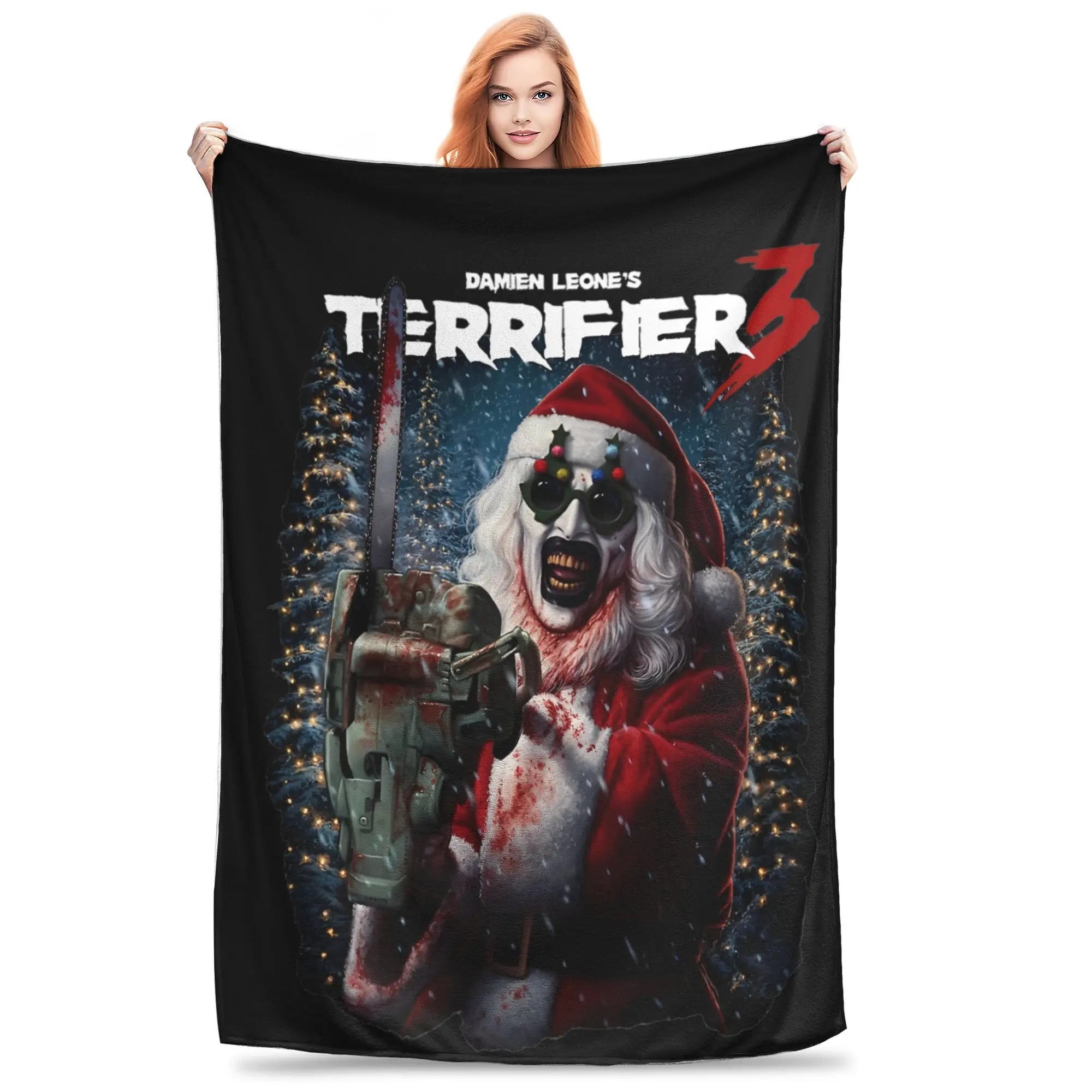 Terrifier 3 Christmas Clown  Blanket Velvet Summer Air Conditioning Multifunction Soft Throw Blanket for Bedding Car Bedspreads