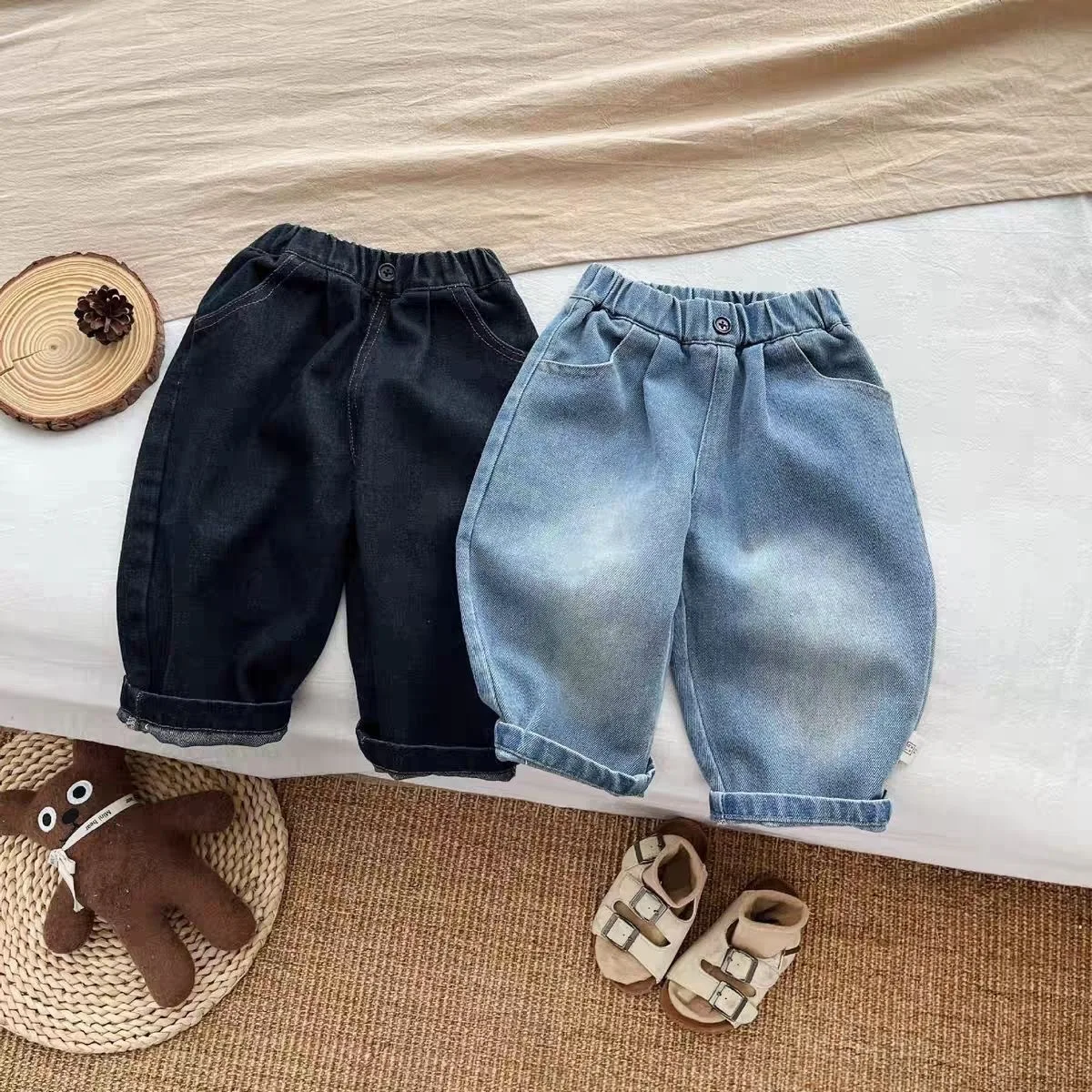 

Childrens Pants Spring Summer 2026 Solid Color Simple Cool, Fashionable Versatile Casual Denim Pants Stylish Daily Wear