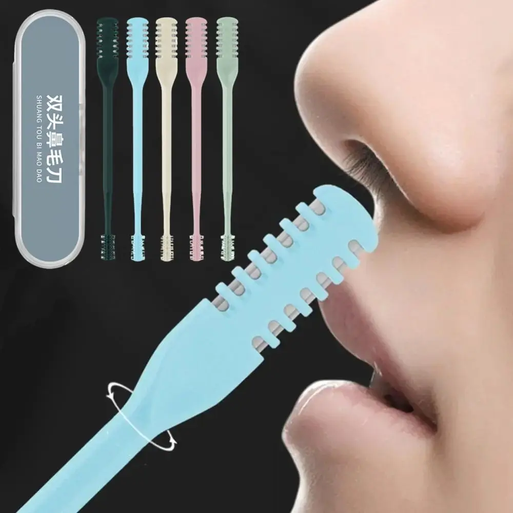 5 قطع ماكينة تشذيب شعر الأنف برأس مزدوج 360 °   ماكينة قص شعر الأنف اليدوية الدوارة القابلة للغسل من الفولاذ المقاوم للصدأ ماكينة حلاقة شعر الأنف المحمولة