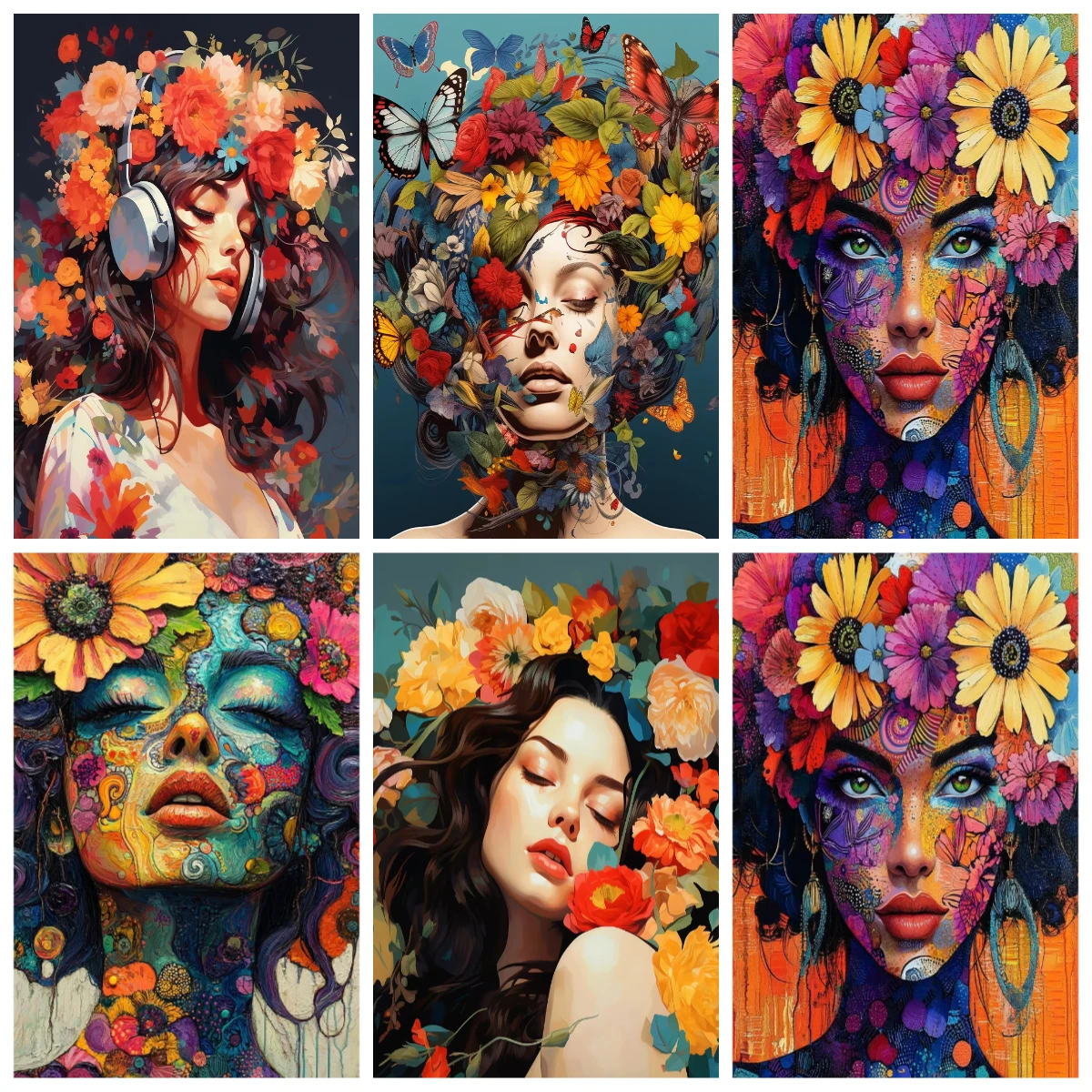 

500/1000/1200/2000PCS Jigsaw Puzzles Intellectual Woman with Flowers Family Activity Games for Gameroom Bedroom Home Decor Gift