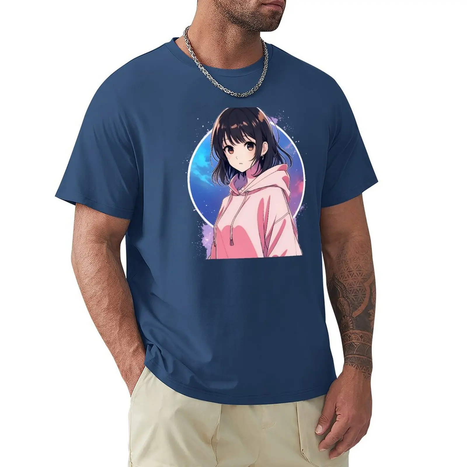 The Milky Way Anime Girl T-shirt Aesthetic clothing vintage plus sizes heavy weight t shirts for men