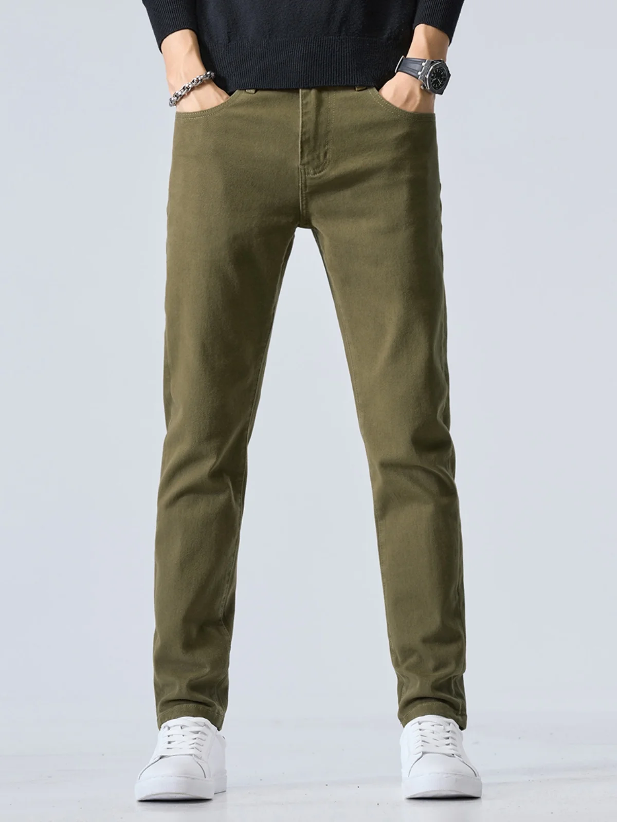 

Retro Workwear Sle Men's Slim Fit Jeans Casual Spring Autumn Camouflage een Elastic Comfortable Long Pants