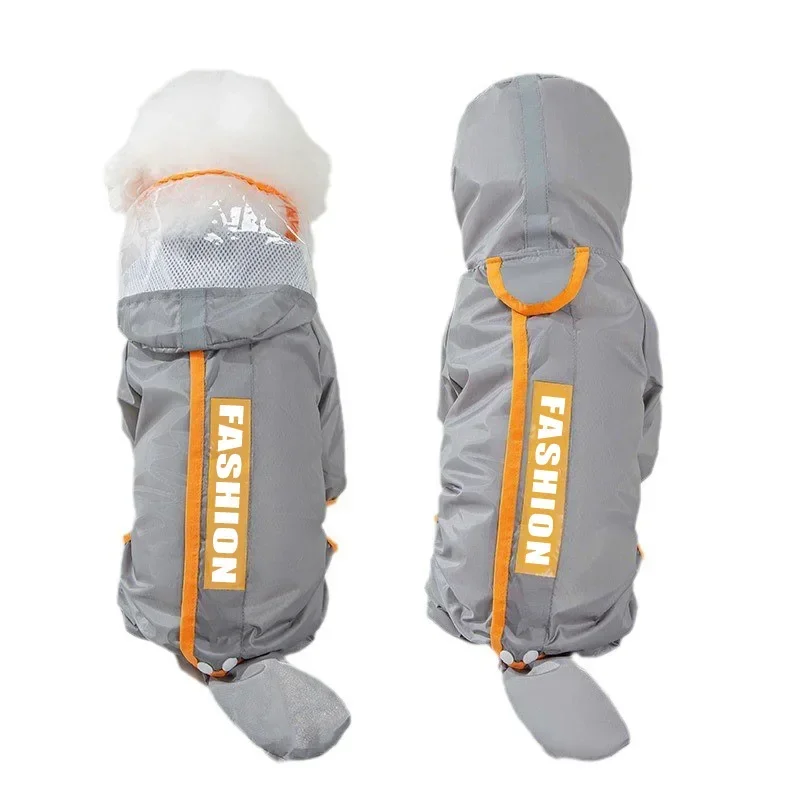 Can Be Pulled Dog Raincoat Contrast Color Matte Edging Transparent Package Tail Teddy Small and Medium-sized Dogs Pet Raincoat