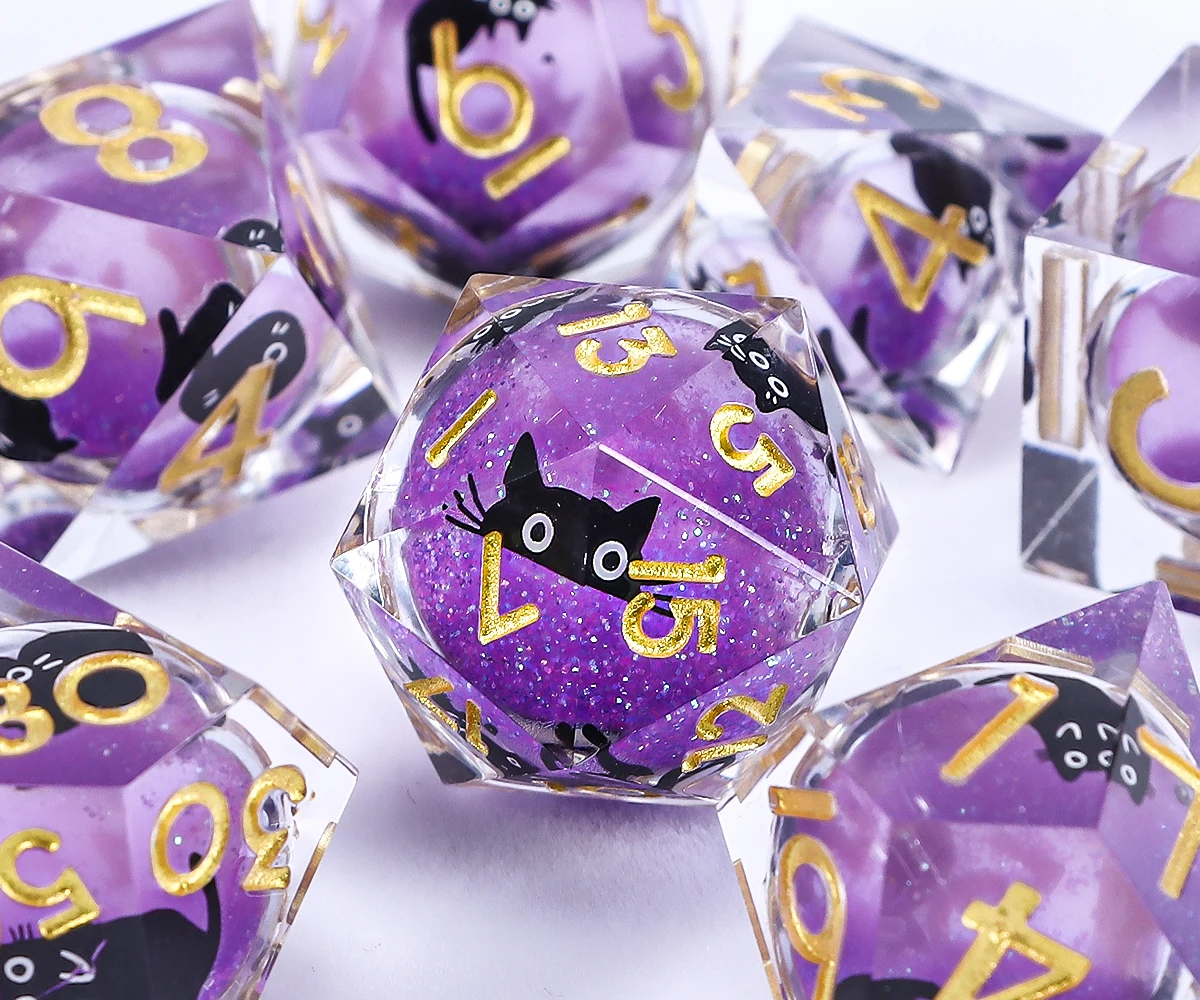 

Black Cat Liquid Core Dice for Dungeons and Dragons, Animal Dice, Sharp Edge Dice, Galaxy Dice set