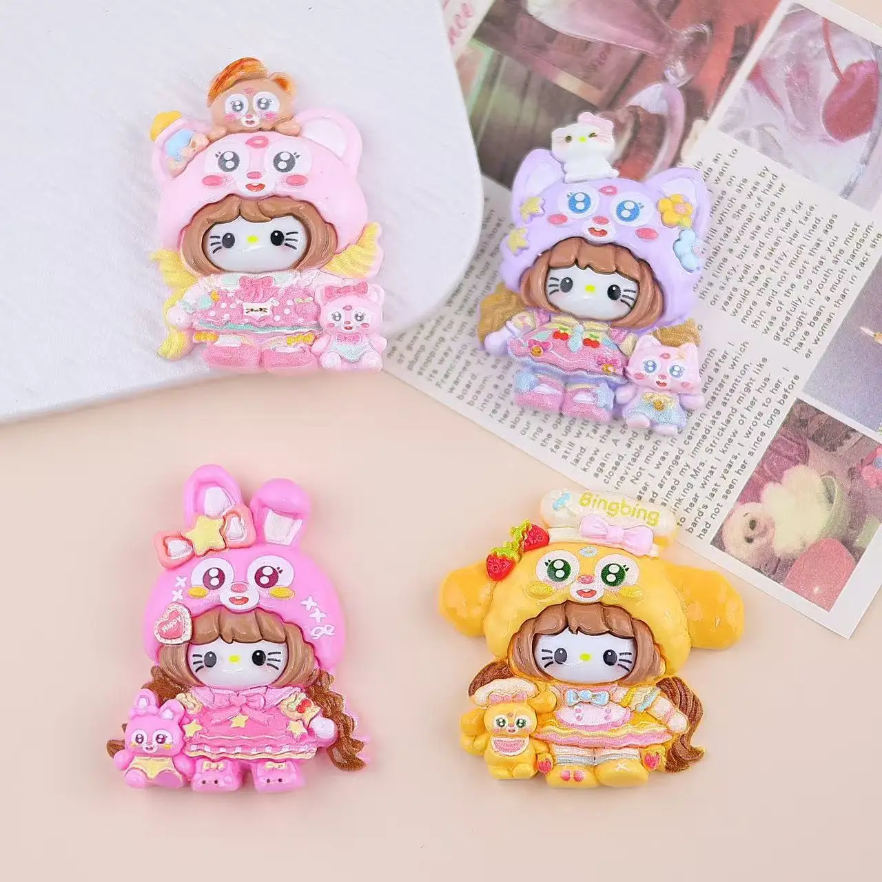 Miniso الكرتون لامعة بطاقة كبيرة لطيف سانريو فتاة الراتنج الملحقات اليدوية DIY كريم الغراء مشبك شعر الثلاجة ملصق المواد