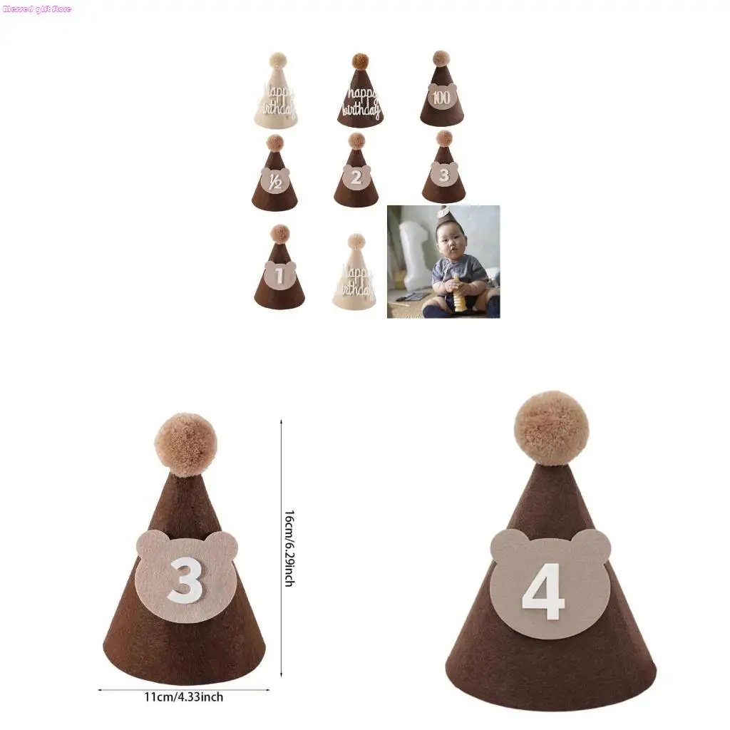 

D0JC Baby Birthday Hat Shower Party Decorations Brown Coffee Bear Hats Photo Props