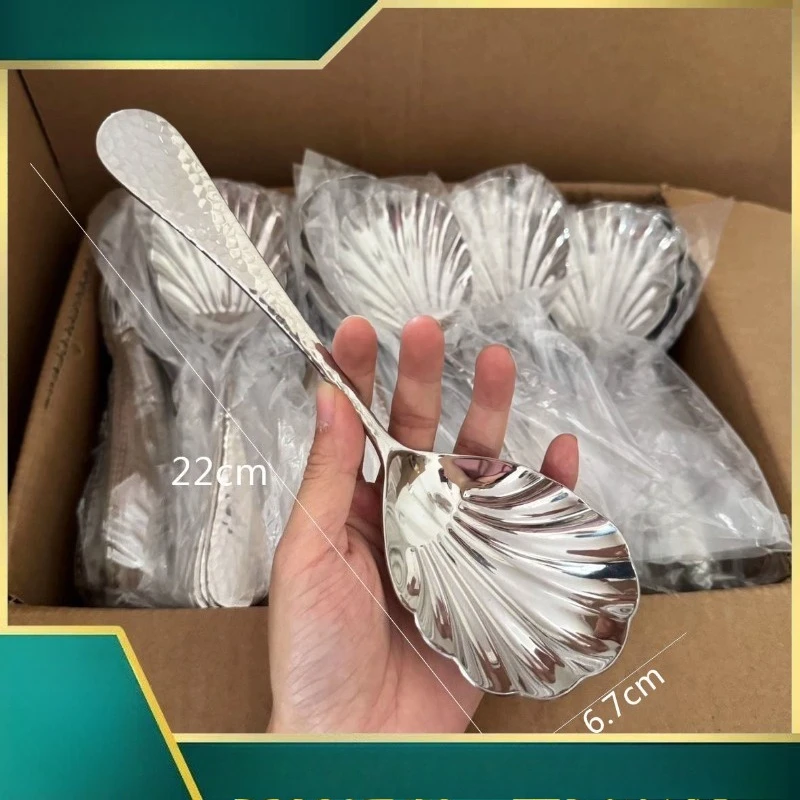 

Stainless Steel Public Spoons, Hammer-patterned Shell Spoons, Soup Spoons, Household Large Spoons, Restaurant Serving Spoons