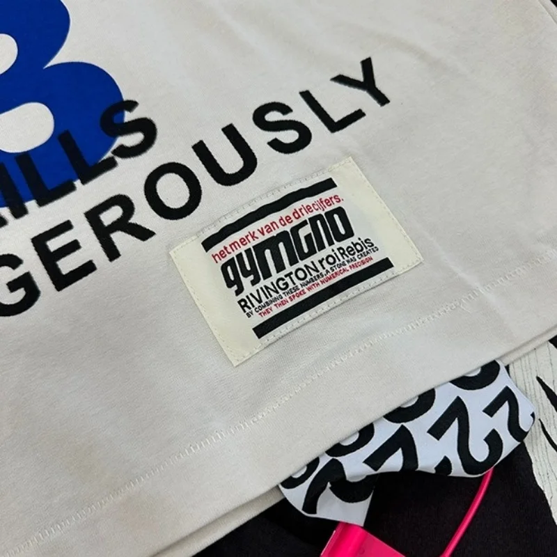 Portrait Graffiti Slogan Printed RRR123 T Shirt Casual Base Shirt High Street Men Women Fashionable White Long Sleeved T-shirt