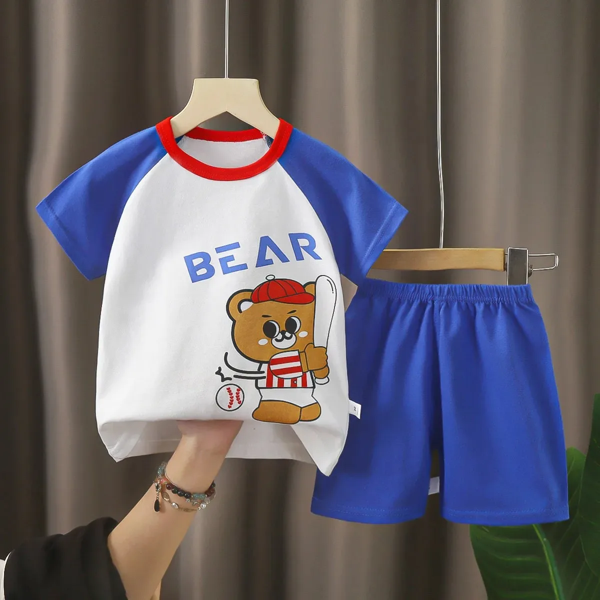 Child Short Sleeve Suits Summer Pure Cotton Tshirt Shorts 2 Piece Set 2024 Toddler New Style Short Sleeve Cartoon Tees+Shorts