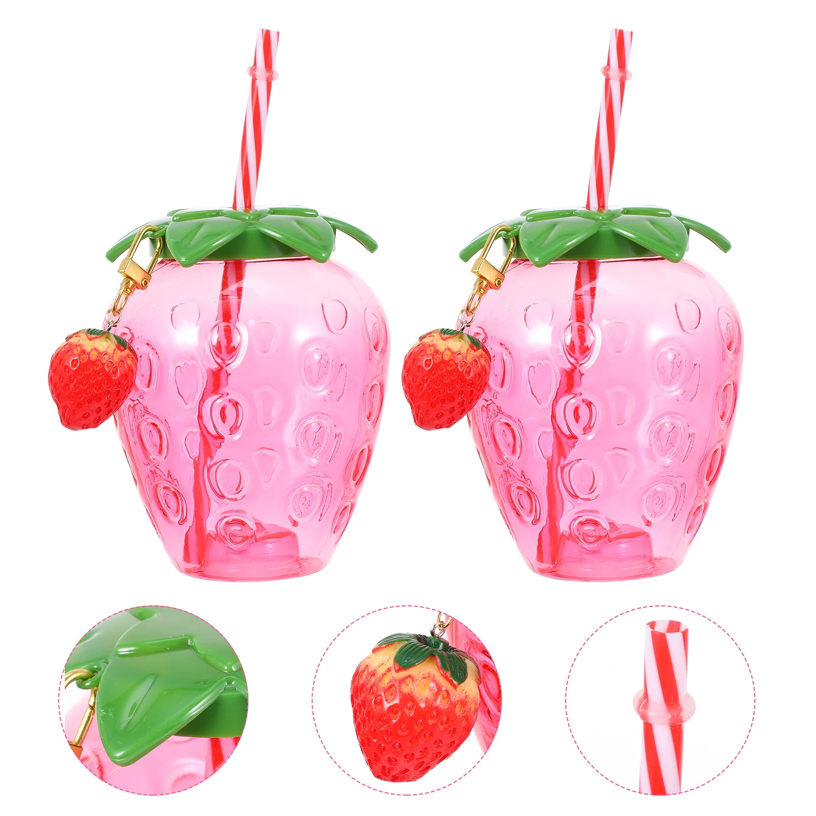 

2Pcs Strawberry Cups Hawaiian Cup Straws Red for Party Tropical Birthday Hawaiian Strawberry Shape Cup Luau Plastic Glass