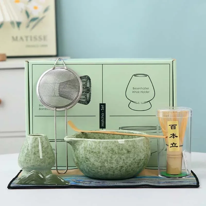 7pcs/set Japanese-style Ceramic Matcha Tea Set, Matcha-colored Chawan  Hyakken-tate Colorful Box, Chasen tea Whisk, Complete Set