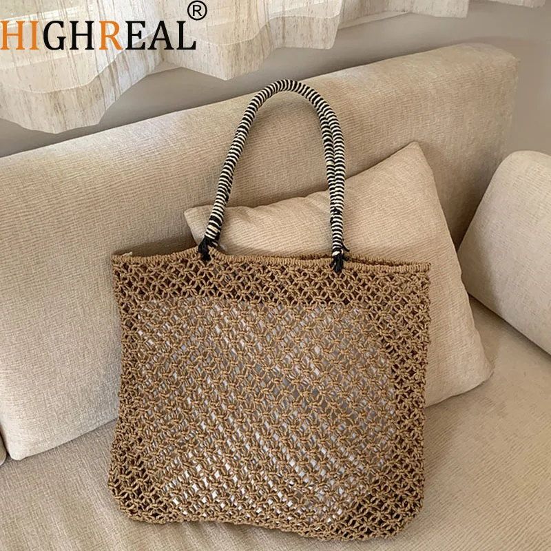 Fashion Straw Shoulder Bags Women Summer Hollow Woven Women's Shoulder Bag Large Capacity  Tote Handbag Holiday Beach Bags