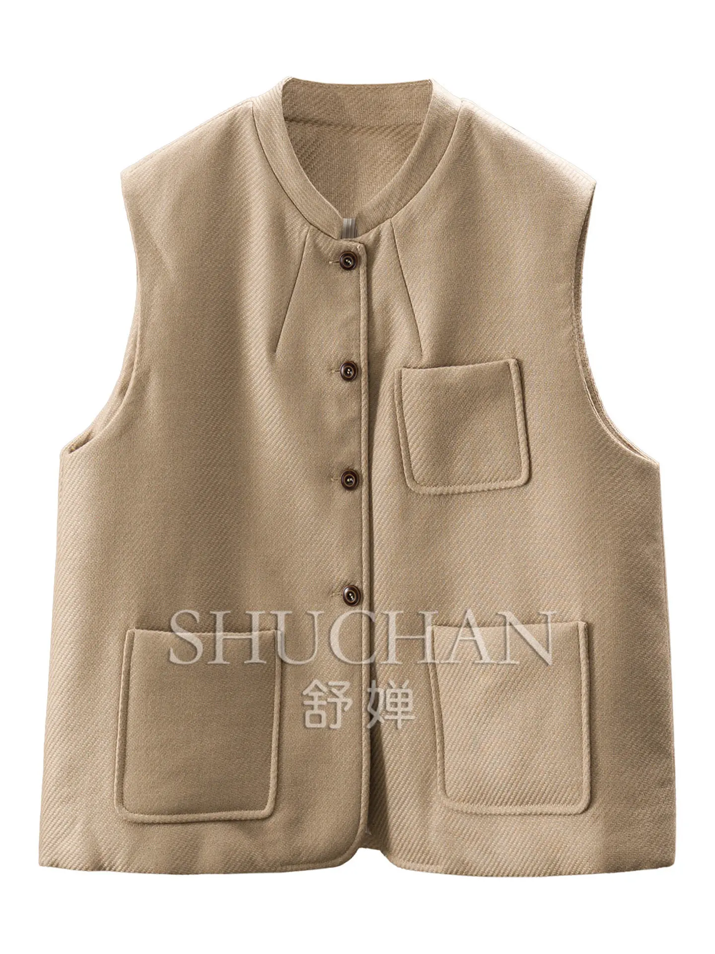 Retro Warm Luxury French Twill Woolen Cashmere Wool Vertical Vest Cotton Jacket Women's 84W5