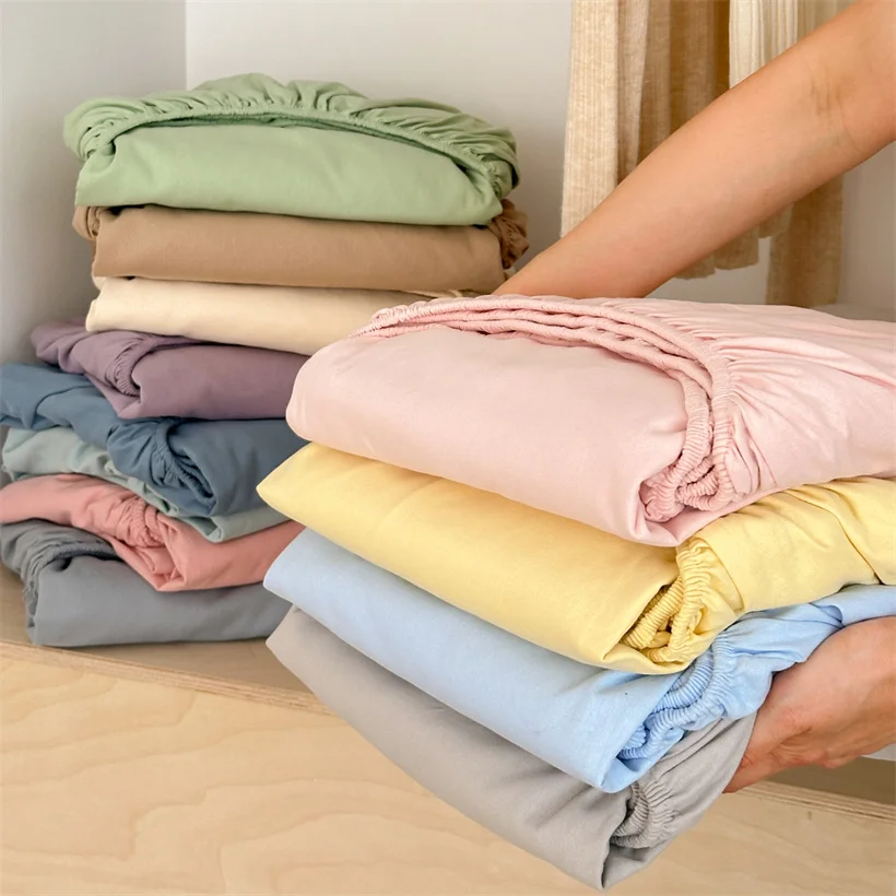 

100% Cotton Fitted Sheet with Elastic Bands Non Slip Adjustable Mattress Covers for Single Double King Queen Bed 100/160/140/200